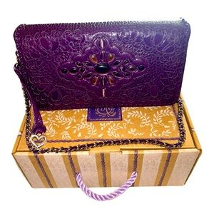 Brighton “Lacey” Purple Embossed Clutch Masterpiece Collection